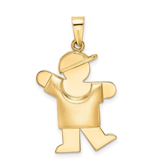Million Charms 14k Yellow Gold Puffed Boy with Hat on Left Engravable Charm